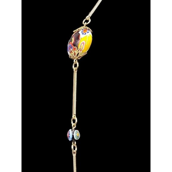 Venetian Murano Millefiori Art Glass Bead Necklace Bar Link Stations 40" Opera - Picture 6 of 16